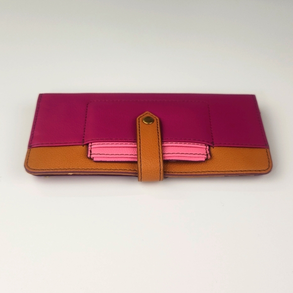 NWT Fossil Myra Colorblock Pink Magenta Brown Tan Women’s Leather Wallet - Picture 4 of 10